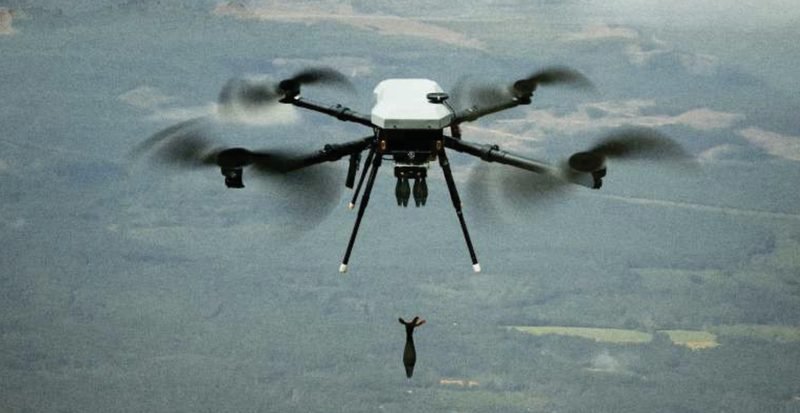 Multi-rotor unmanned aircraft in flight